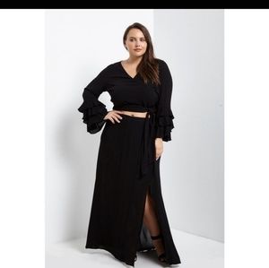 NWT Black Tiered Sleeve Top & Maxi Skirt Set